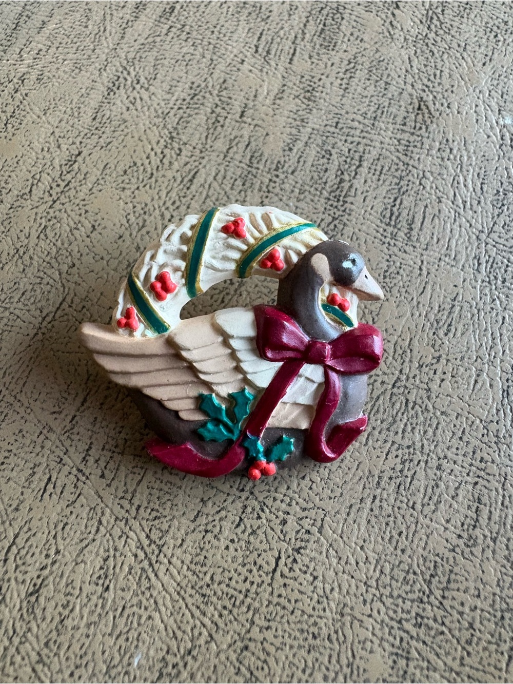 Vintage Hallmark 1987 Holiday Swan Brooch - Burgundy & Cream
